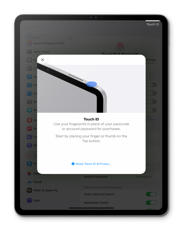 Apple iPad mini (6th generation) - Setting up Touch ID - AT&T