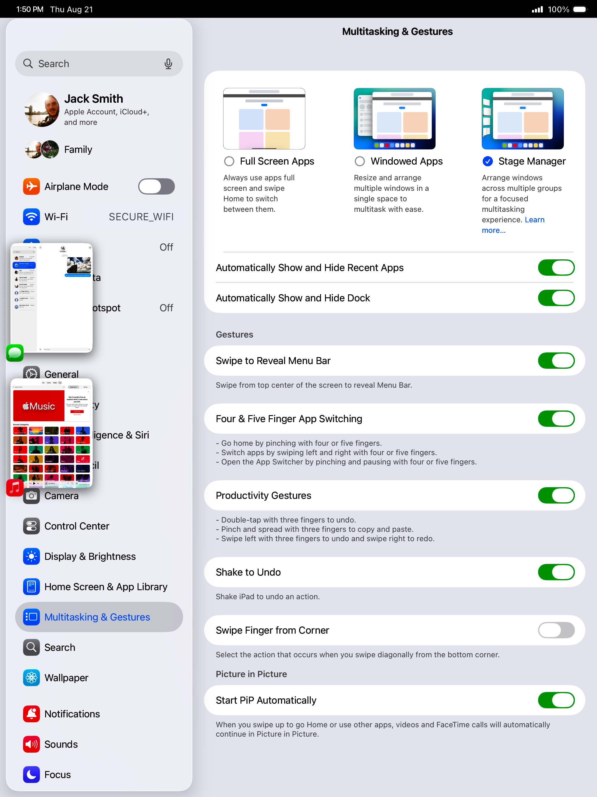 Apple iPad mini (A17 Pro) - Turning Stage Manager on and off - AT&T