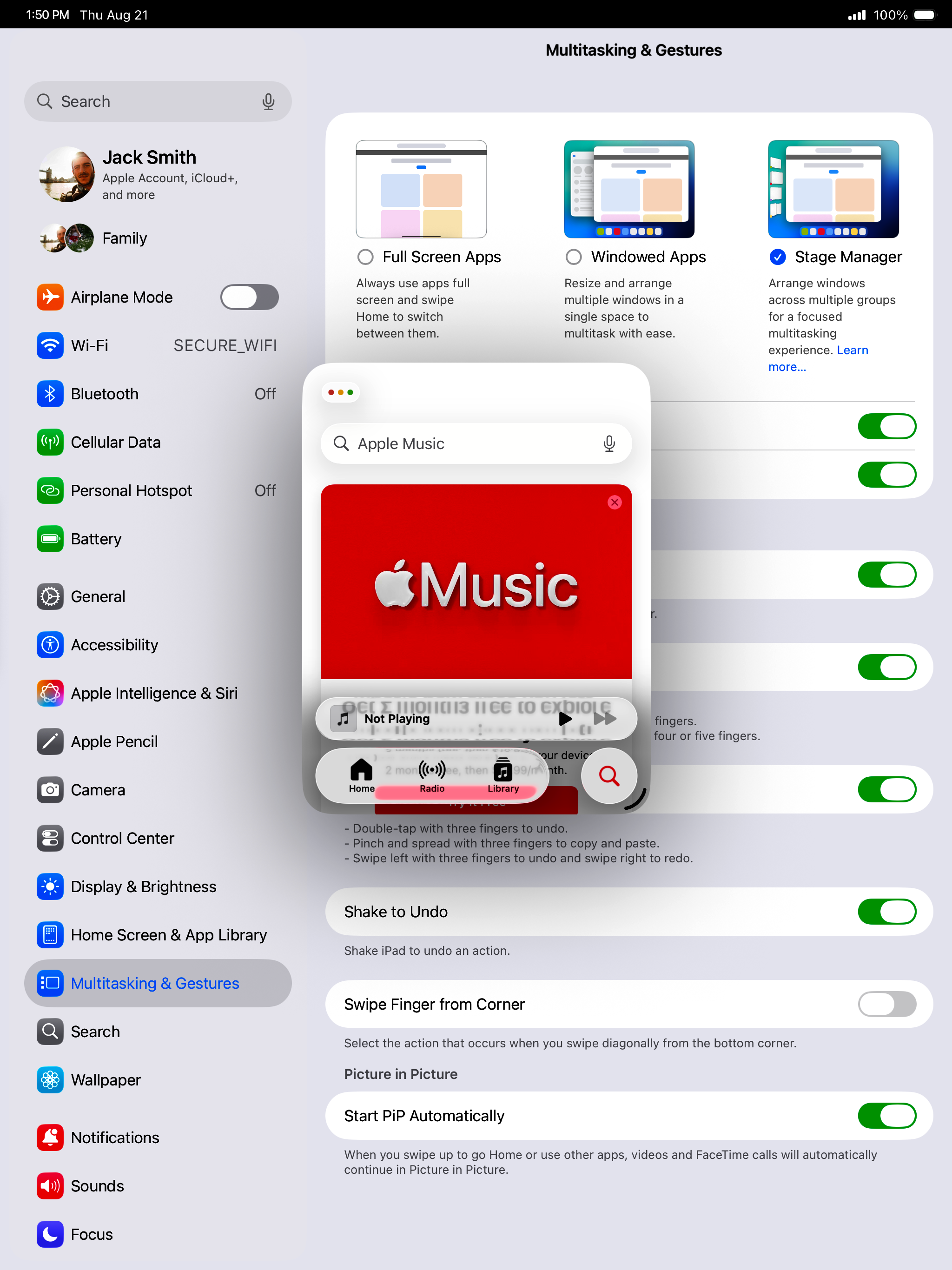 Apple iPad mini (A17 Pro) - Turning Stage Manager on and off - AT&T